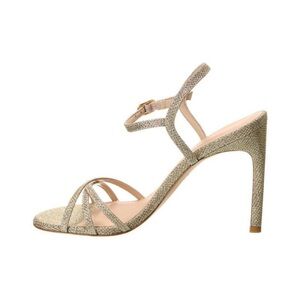 Stuart Weitzman Starla Gold Sandal Heels Strappy Glitter Sparkle Size 11